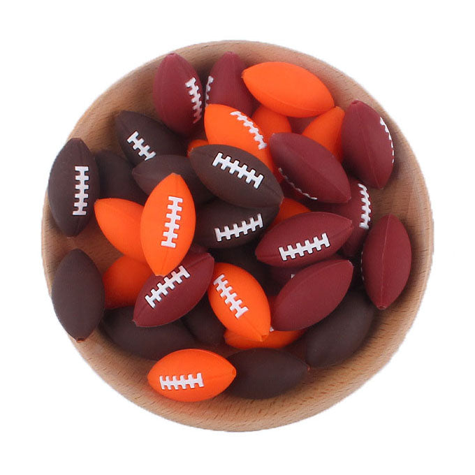 American Football Silicone Rugby Sport Beads - 14*27mm