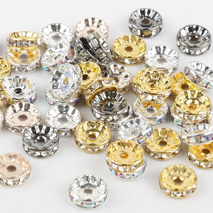 50Pcs/Lots 6mm/8mm/10mm Clear Rhinestone Crystal Rondelle Spacer Beads