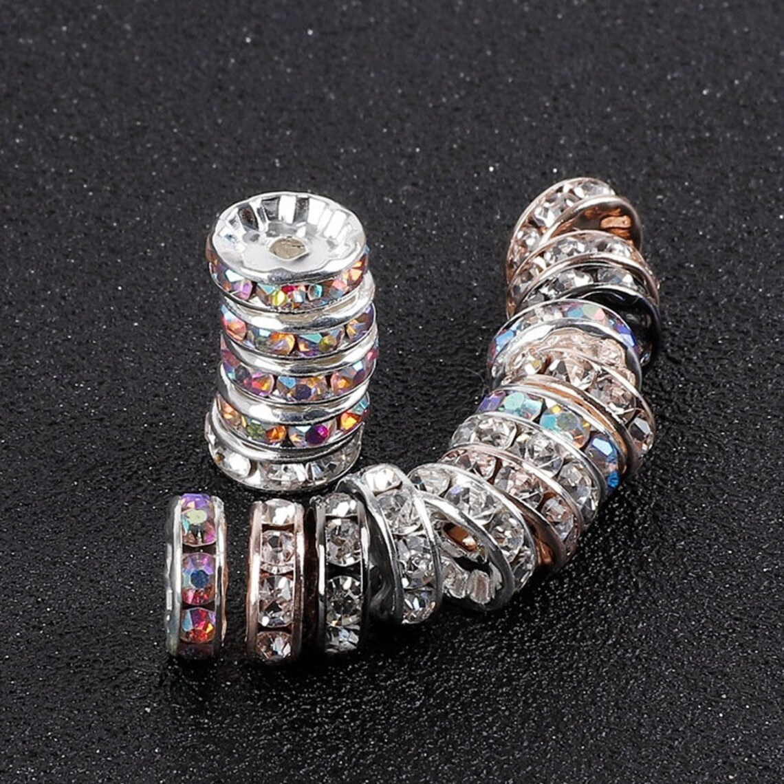50Pcs/Lots 6mm/8mm/10mm Clear Rhinestone Crystal Rondelle Spacer Beads