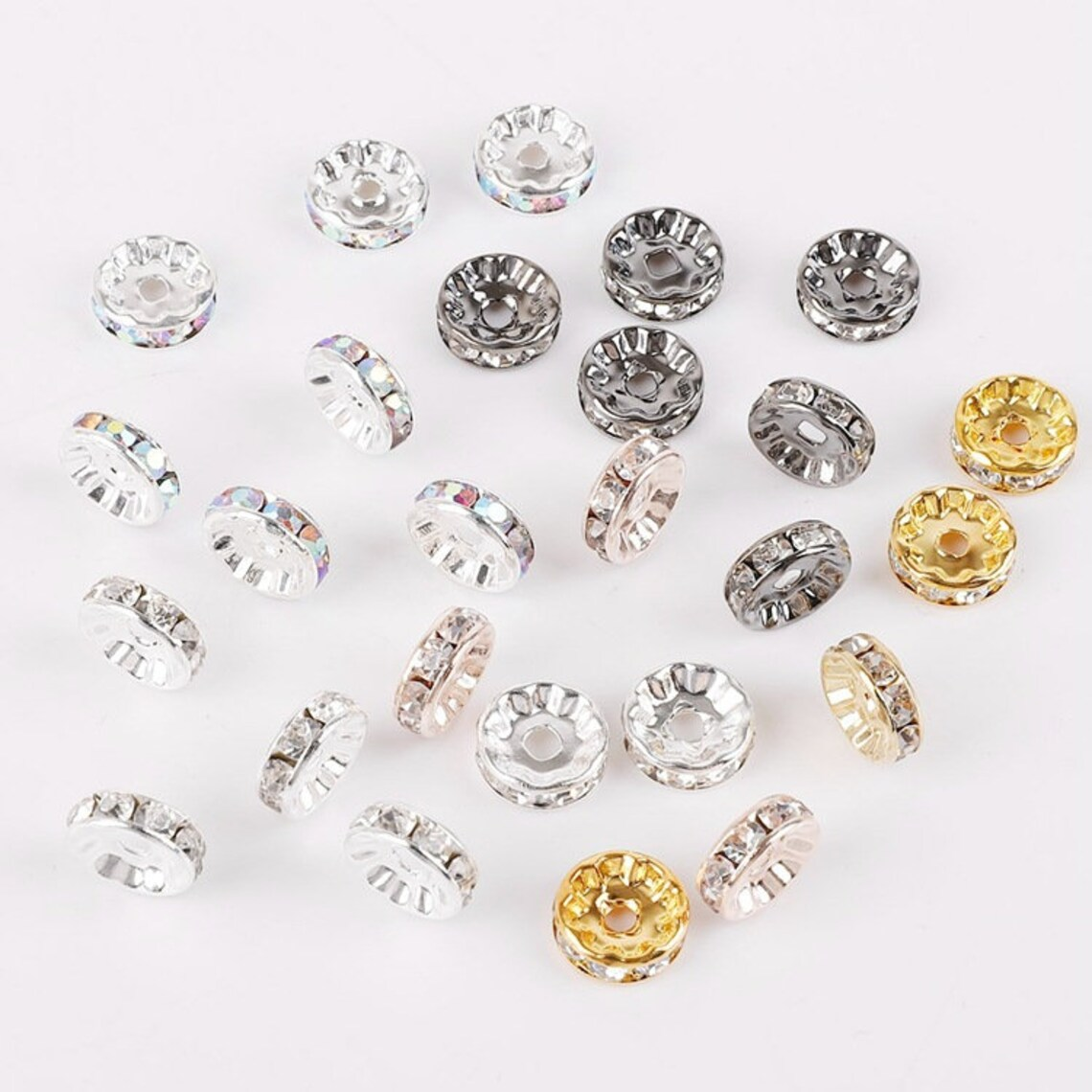 50Pcs/Lots 6mm/8mm/10mm Clear Rhinestone Crystal Rondelle Spacer Beads