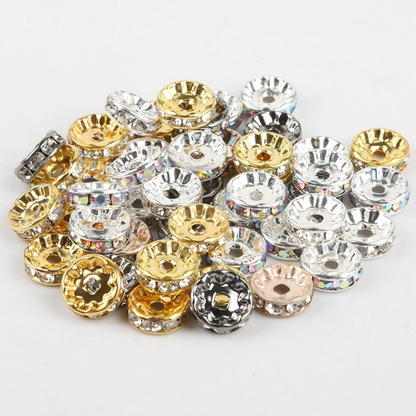 50Pcs/Lots 6mm/8mm/10mm Clear Rhinestone Crystal Rondelle Spacer Beads