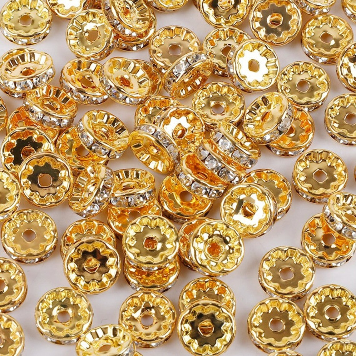 50Pcs/Lots 6mm/8mm/10mm Clear Rhinestone Crystal Rondelle Spacer Beads