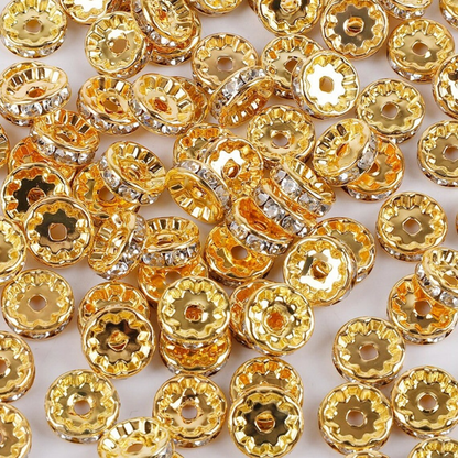 50Pcs/Lots 6mm/8mm/10mm Clear Rhinestone Crystal Rondelle Spacer Beads