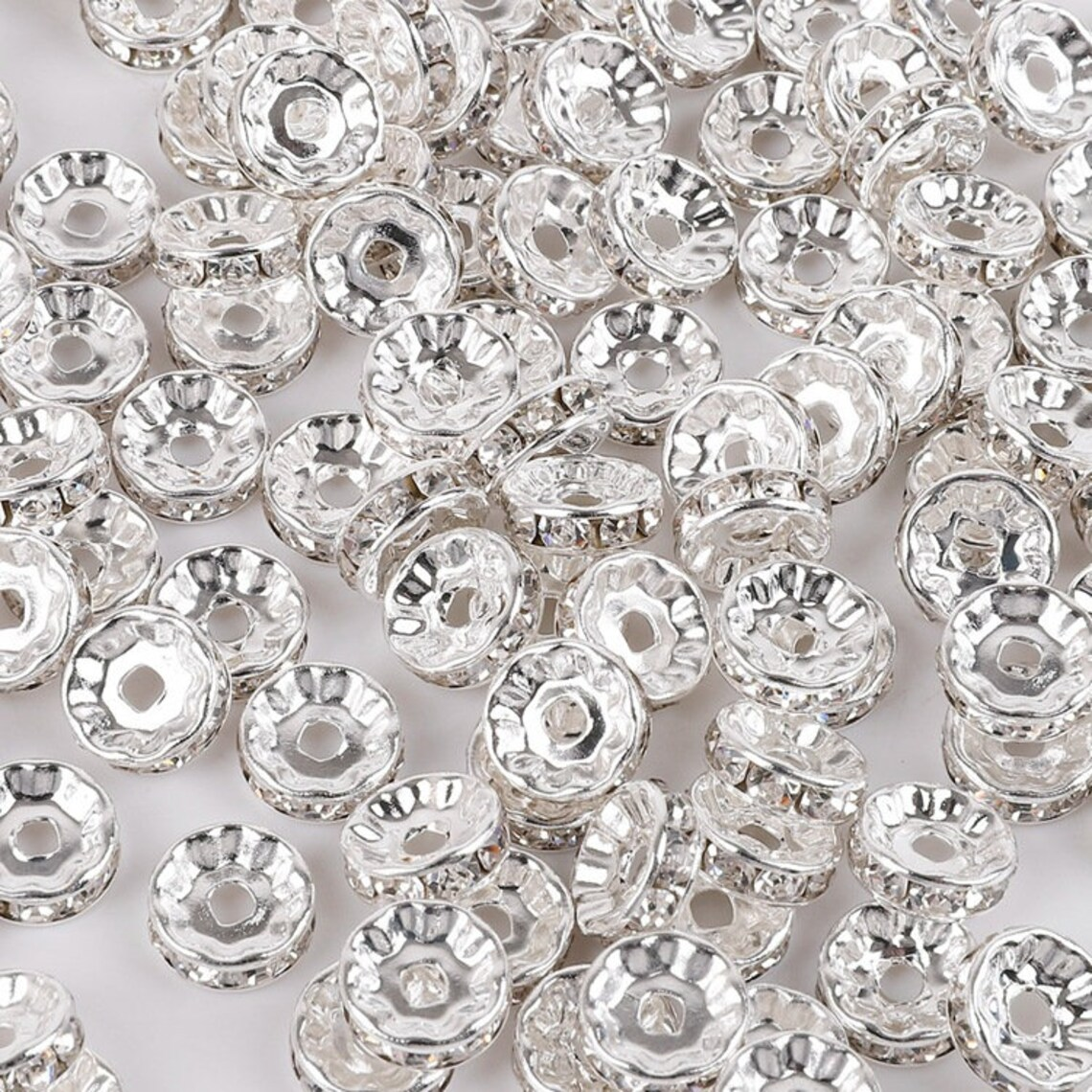 50Pcs/Lots 6mm/8mm/10mm Clear Rhinestone Crystal Rondelle Spacer Beads