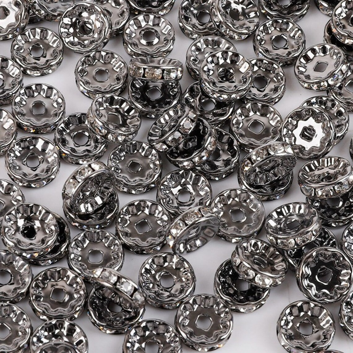 50Pcs/Lots 6mm/8mm/10mm Clear Rhinestone Crystal Rondelle Spacer Beads
