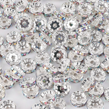 50Pcs/Lots 6mm/8mm/10mm Clear Rhinestone Crystal Rondelle Spacer Beads