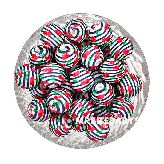 15mm Cherry Print Silicone Beads - Round
