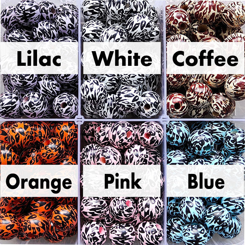 16mm Round Leopard Wood Beads