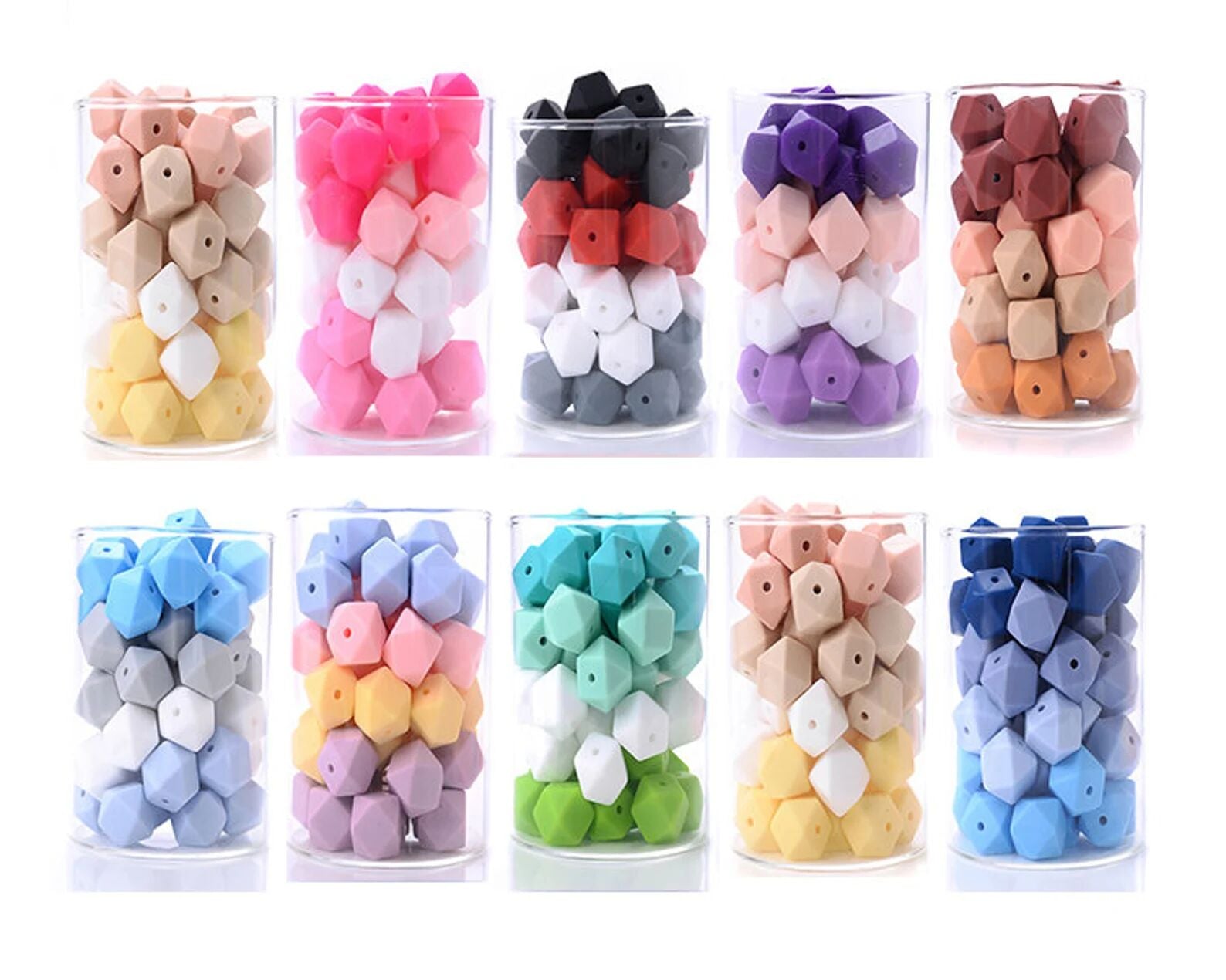 14/17mm Mix Colors Hexagon Silicone Beads