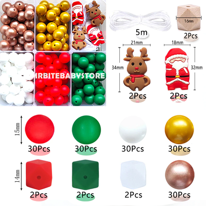 162Pcs Christmas Assorted Silicone Beads,Santa Claus ,Elk,Silicone Beads Kit