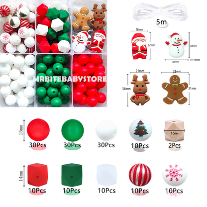 156Pcs Gingerbread Man,Snowman,Santa Claus,Elk Silicone Beads,Mixed Christmas Beads Kit