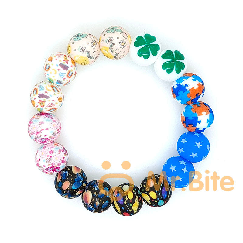 15mm Print Silicone Beads