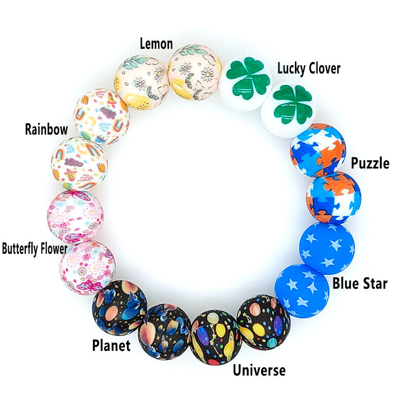 15mm New Round Print Silicone Beads