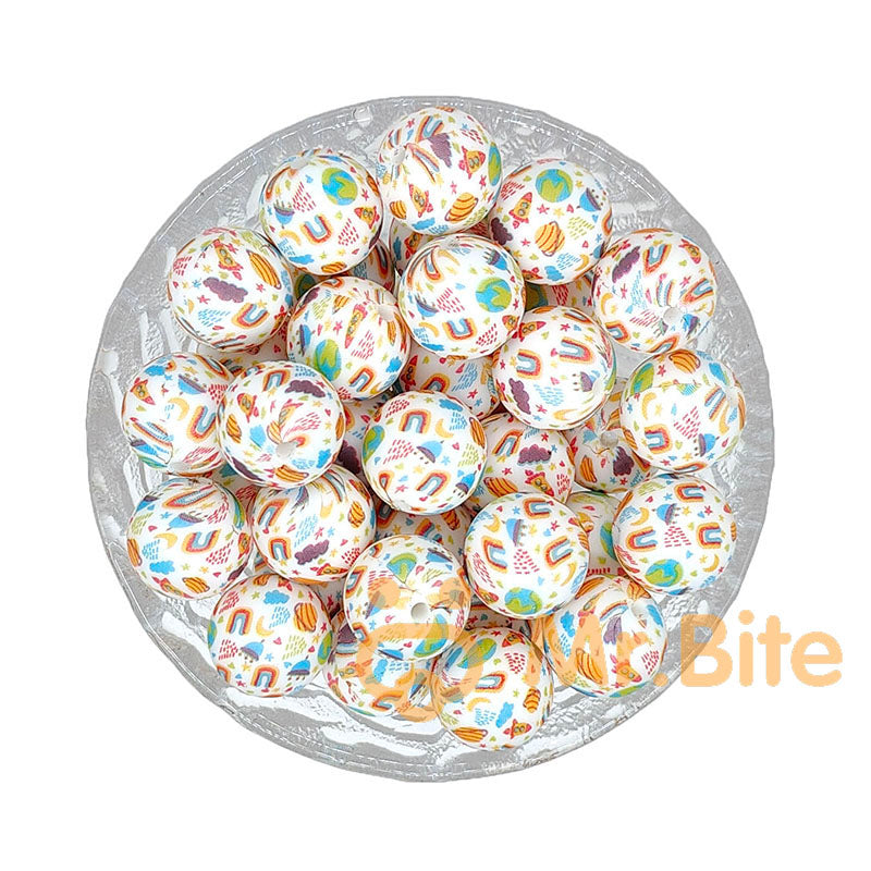 15mm New Round Print Silicone Beads