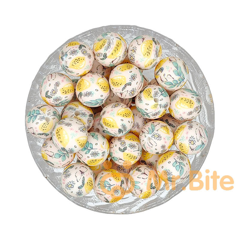 15mm New Round Print Silicone Beads