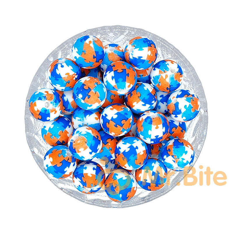 15mm New Round Print Silicone Beads