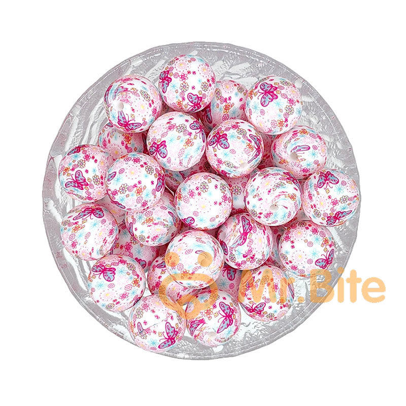 15mm New Round Print Silicone Beads