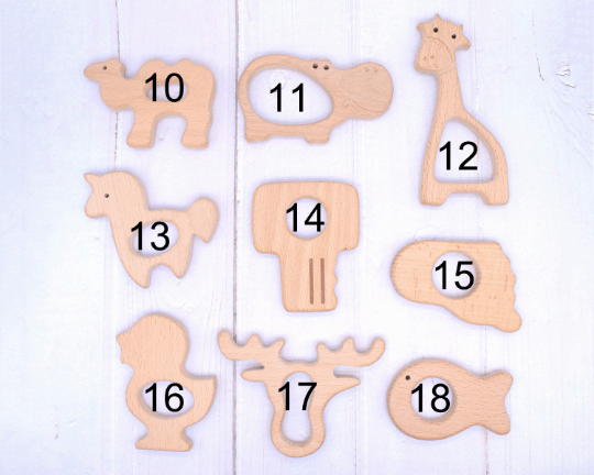 Natural Beech Wooden Animal Pendant Teether Toy