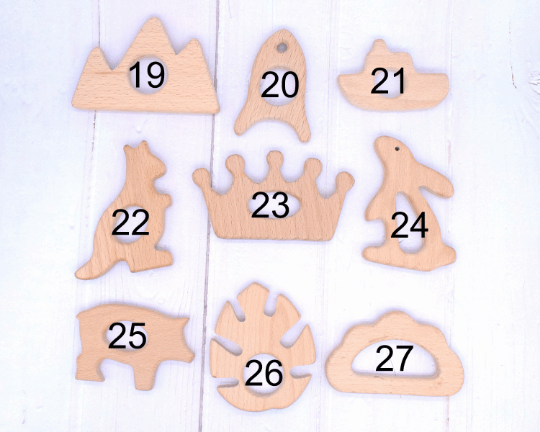 Natural Beech Wooden Animal Pendant Teether Toy