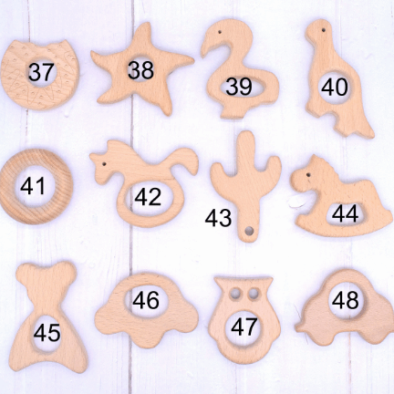 Natural Beech Wooden Animal Pendant Teether Toy